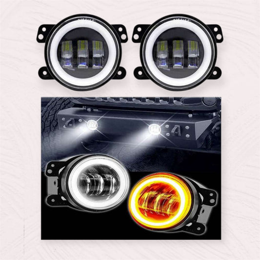 Dual-Color LED Round Fog Lights with DRL Ring – Universal Fit