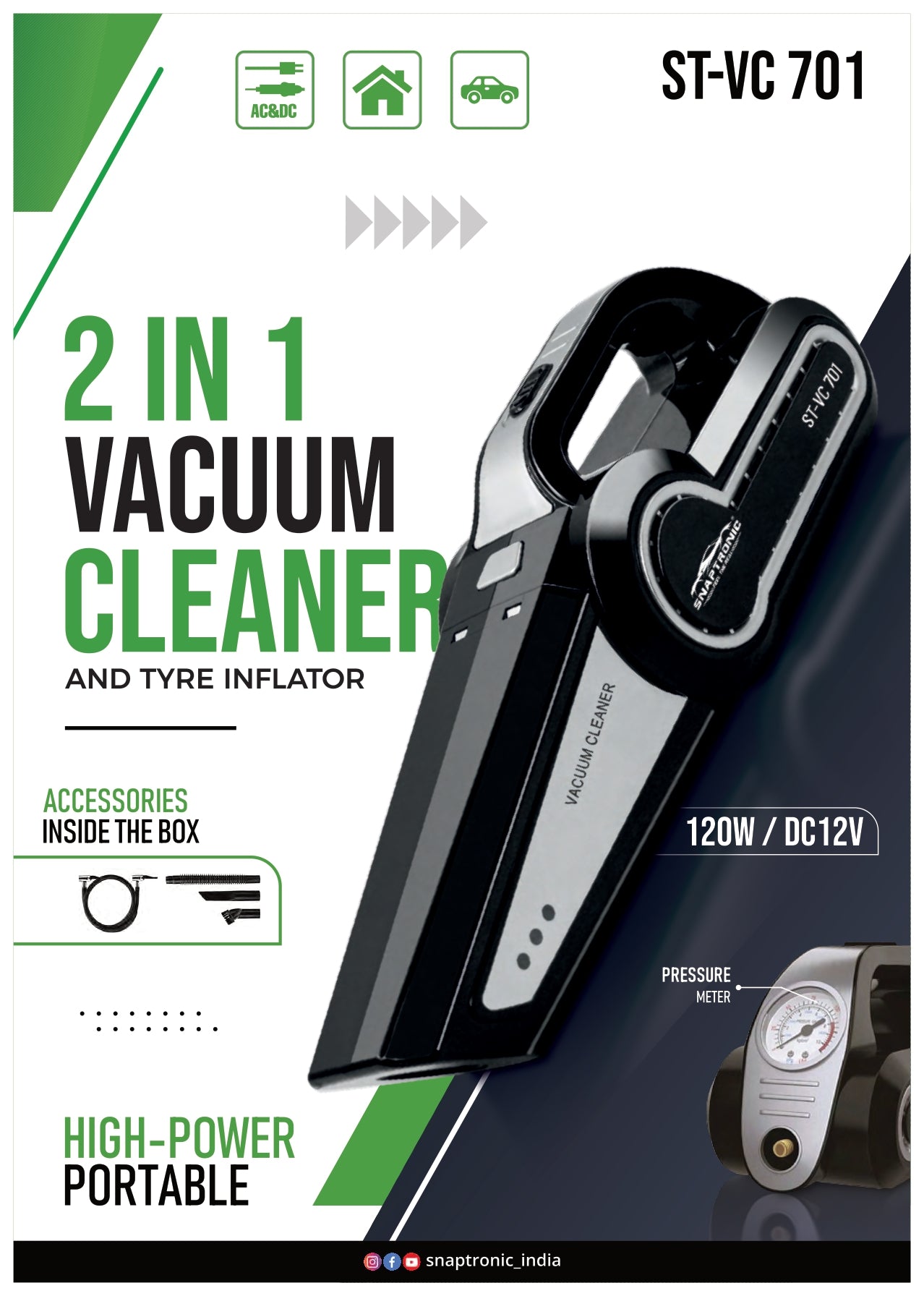 SNAPTRONIC Vaccum Cleaner With Inflator -  120V DC12V