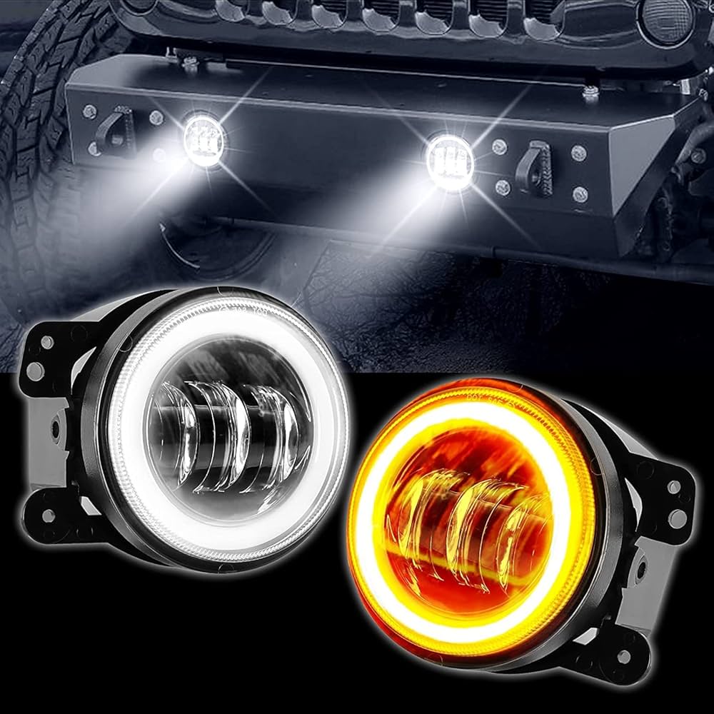 Dual-Color LED Round Fog Lights with DRL Ring – Universal Fit